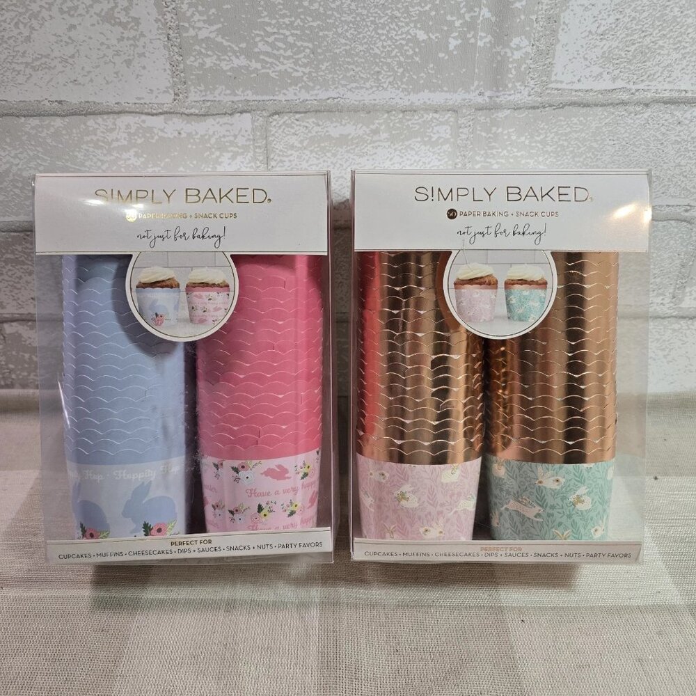 Easter Baking Cups 2 sets of 50 Colorful Bunnies w/ Gold Accents Designer ~ 100